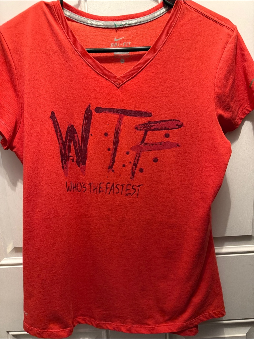Nike Women’s Red V-Neck Short Sleeve Graphic Tee - WT F Print